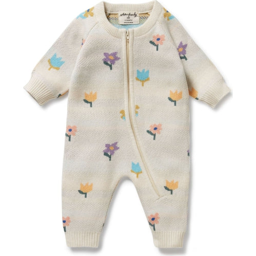 Wilson & Frenchy Flower Pop Organic Knitted Jacquard Growsuit - 0-3m