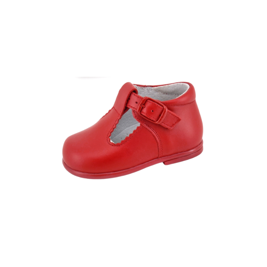 Spanish T-Bar Leather Shoe - Red, Size 23