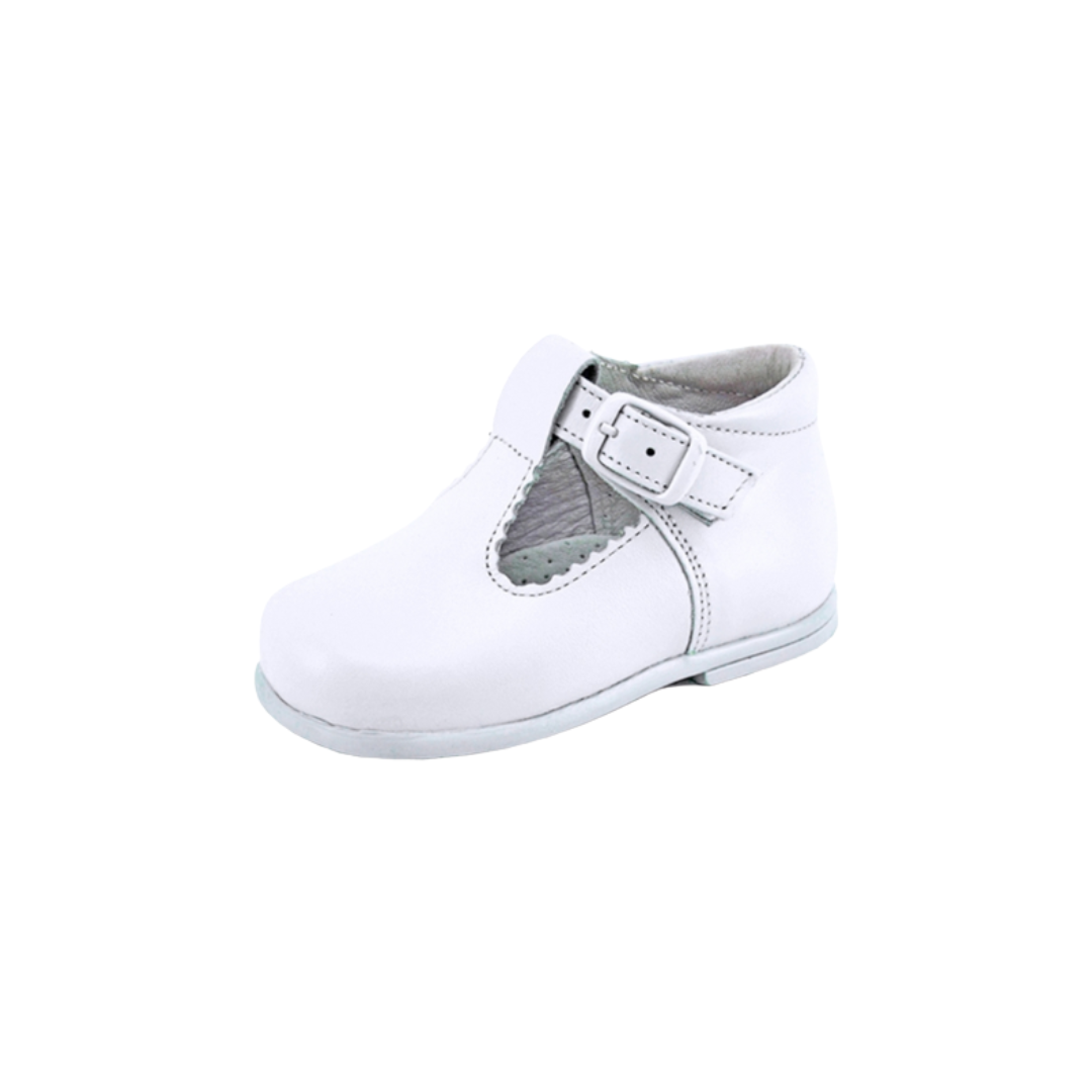 Spanish T-Bar Leather Shoe - White, Size 24