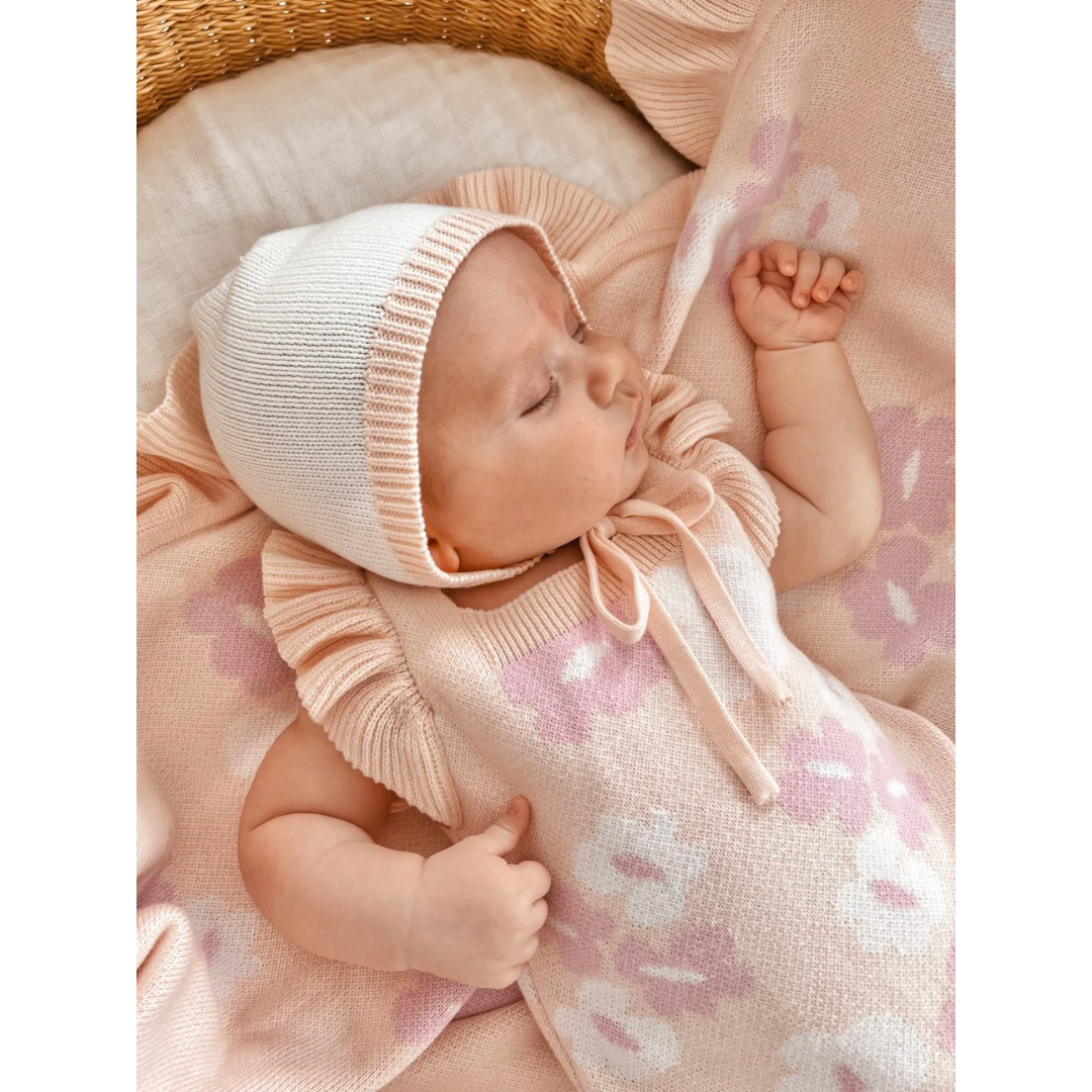 Ziggy Lou Knit Bonnet - Milk/Primrose, 3-6mths