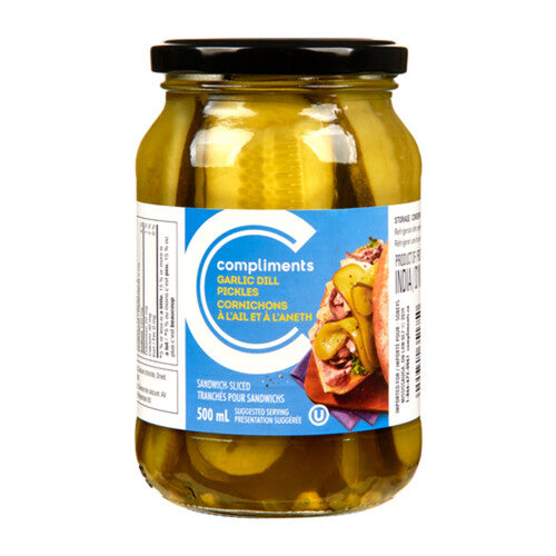 Compliments Sandwich Sliced Garlic Dill Pickles 500ml