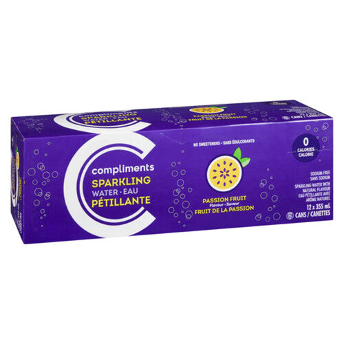 Compliments Passion Fruit Sparkling Water 355ml x 12ct