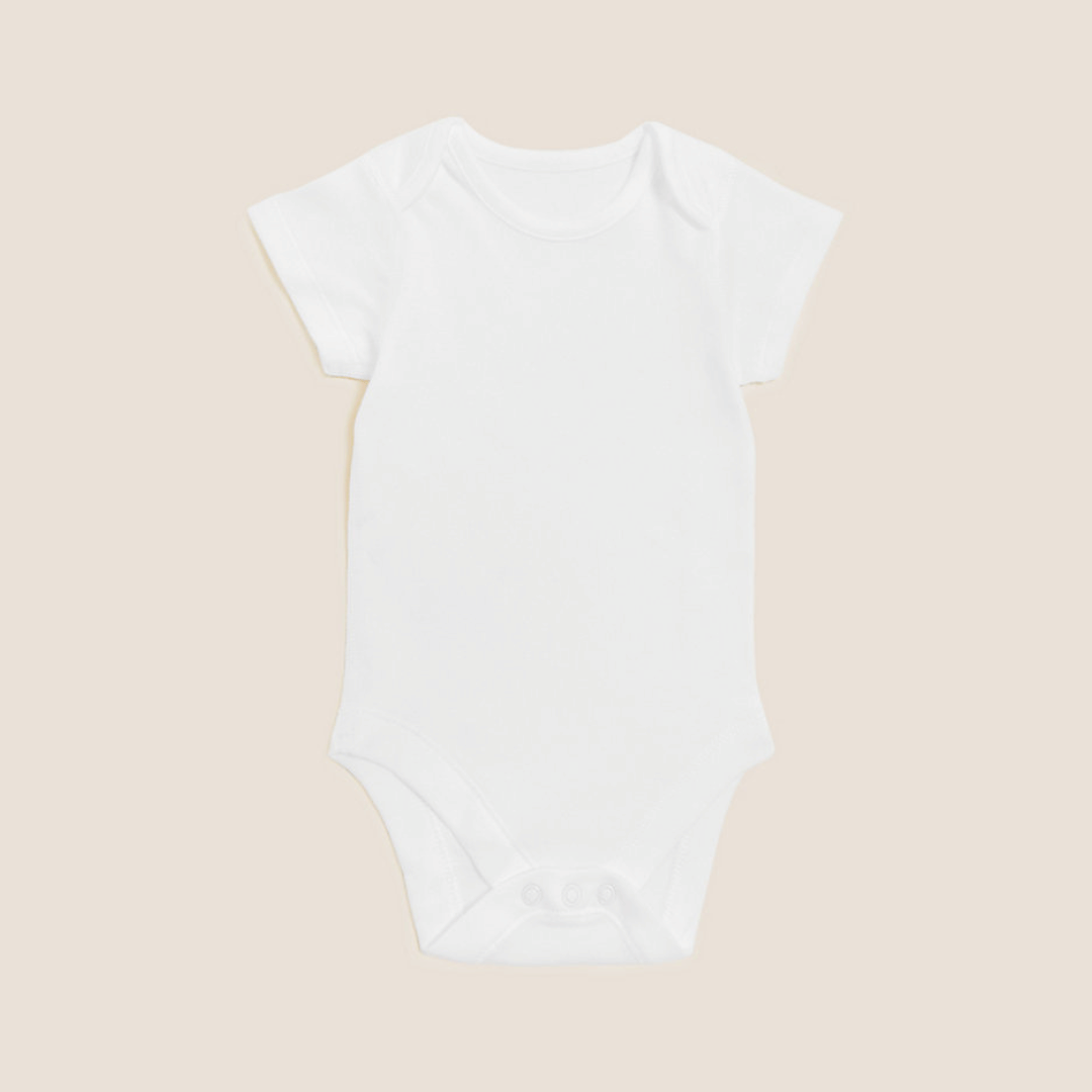 M&S Short Sleeve Bodysuits, 3-6 mths, White