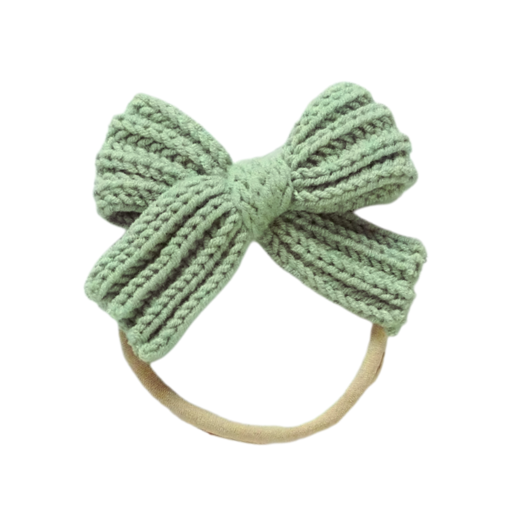 Baby Girl Headband with Knit Bow - Green