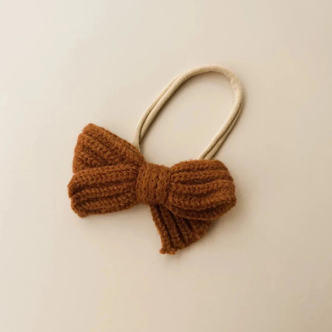 Baby Girl Headband with Knit Bow - Burnt Orange