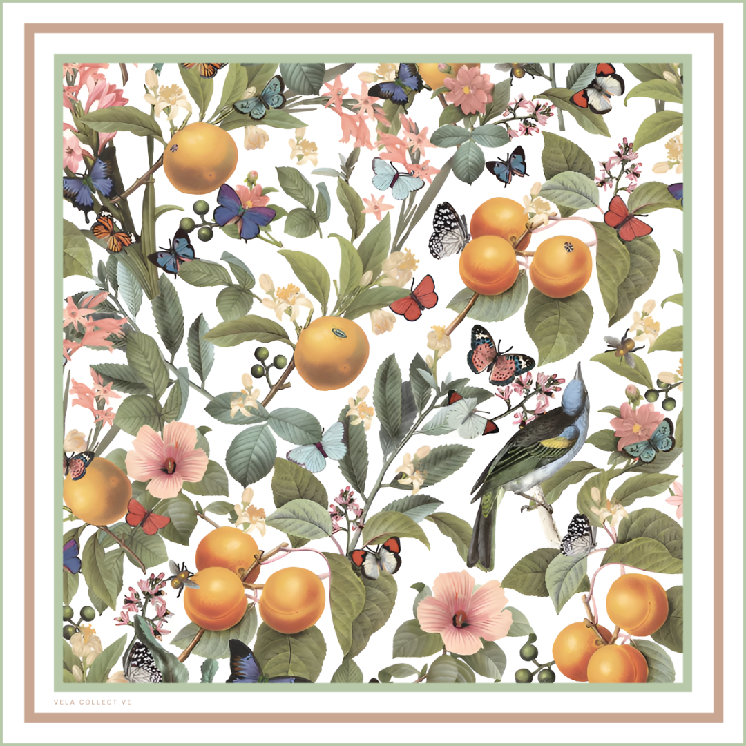 Vela Collective 90x90 Silk Scarf - Peachy Floral