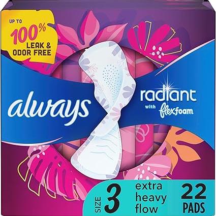Always Radiant with Flex Foam Size 3 Extra Heaxy Flow Pads 22 EA