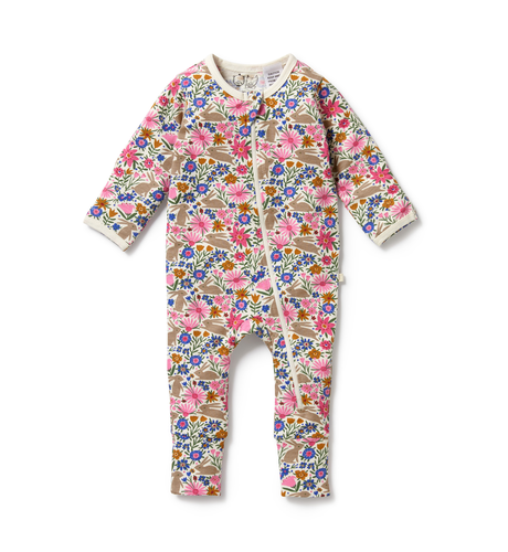 Wilson & Frenchy Hop Organic Zipsuit With Feet - Bunny Hop, 12-18mths