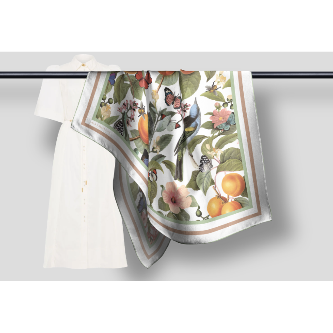 Vela Collective 90x90 Silk Scarf - Peachy Floral