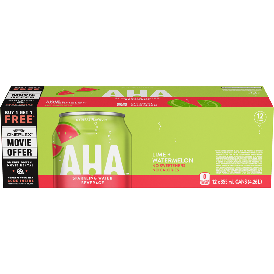 AHA Lime + Watermelon Sparkling Water 355ml x 12ct