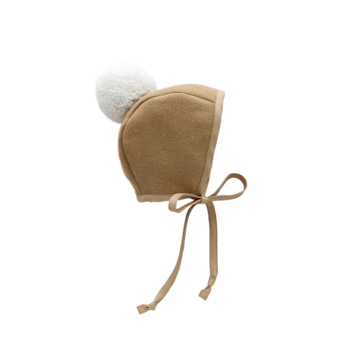Briar Baby Pom Bonnet - Camel, 3-6mths
