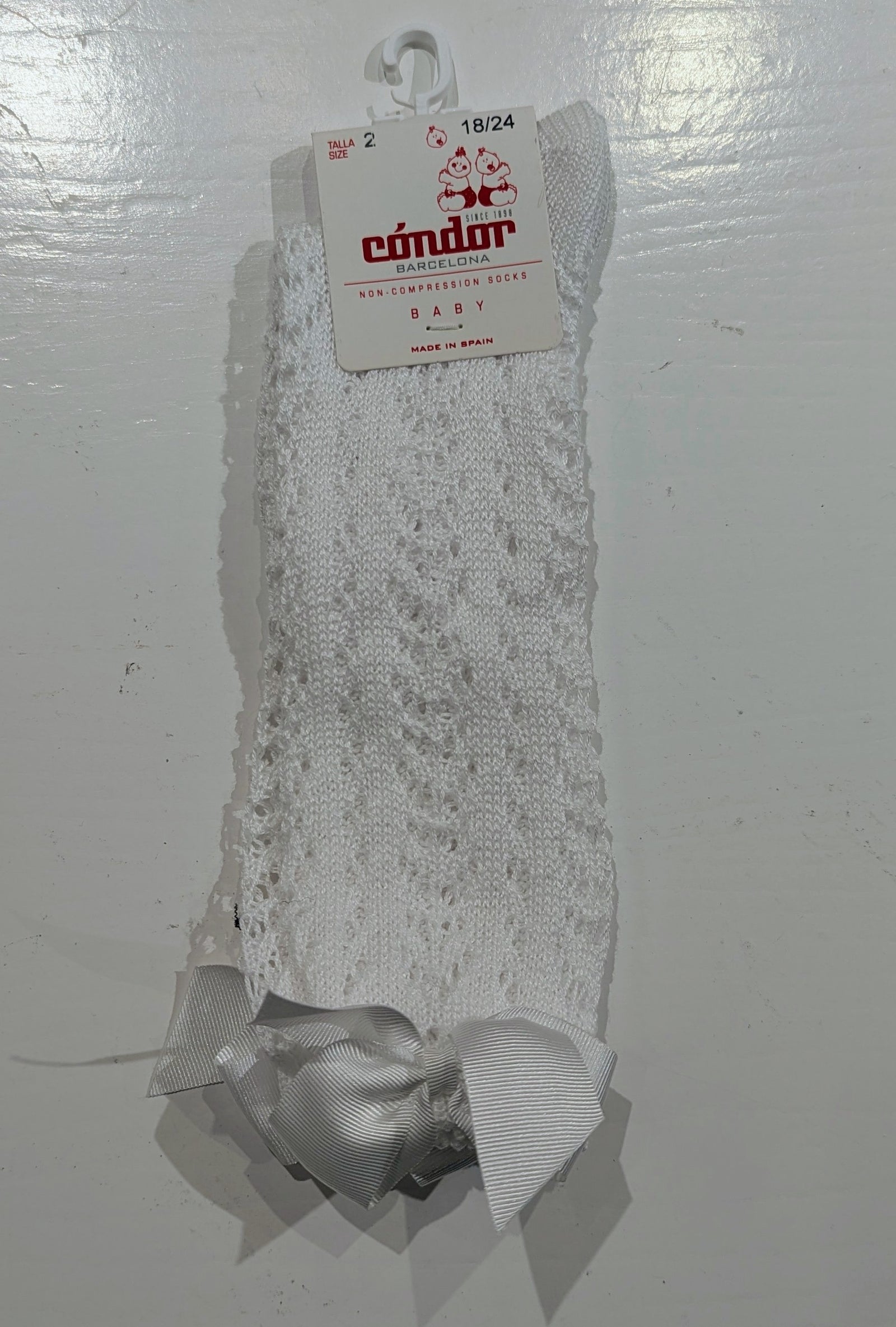 Condor Openwork Bow Sock - White, 18-24mths