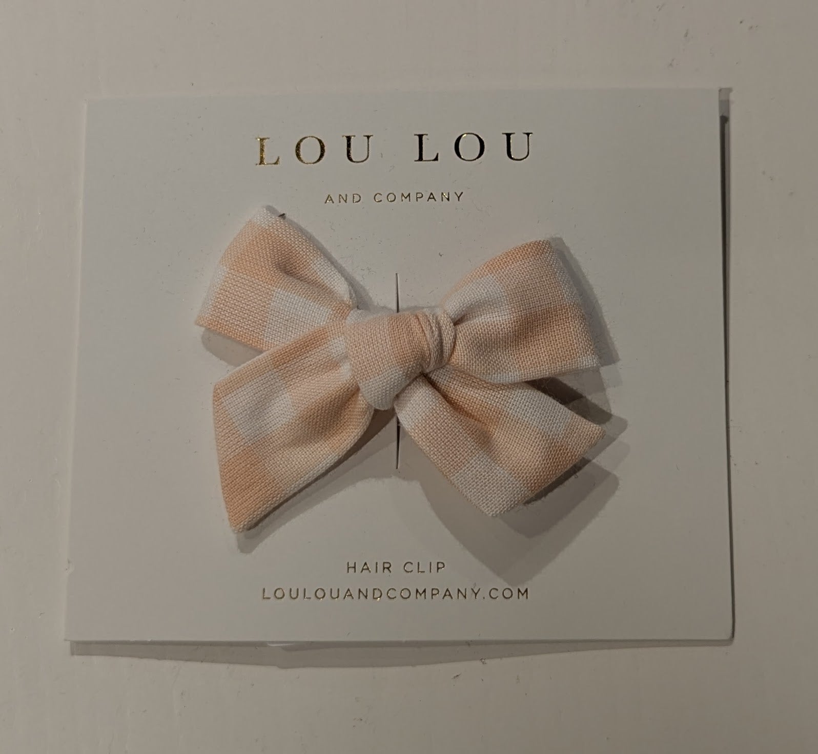 Lou Lou & Company Linen Bow - Peach Gingham Clip, Medium
