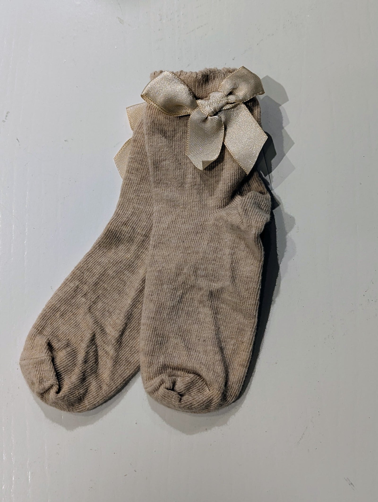 Bow Ankle Socks - Taupe, 18M-3Y