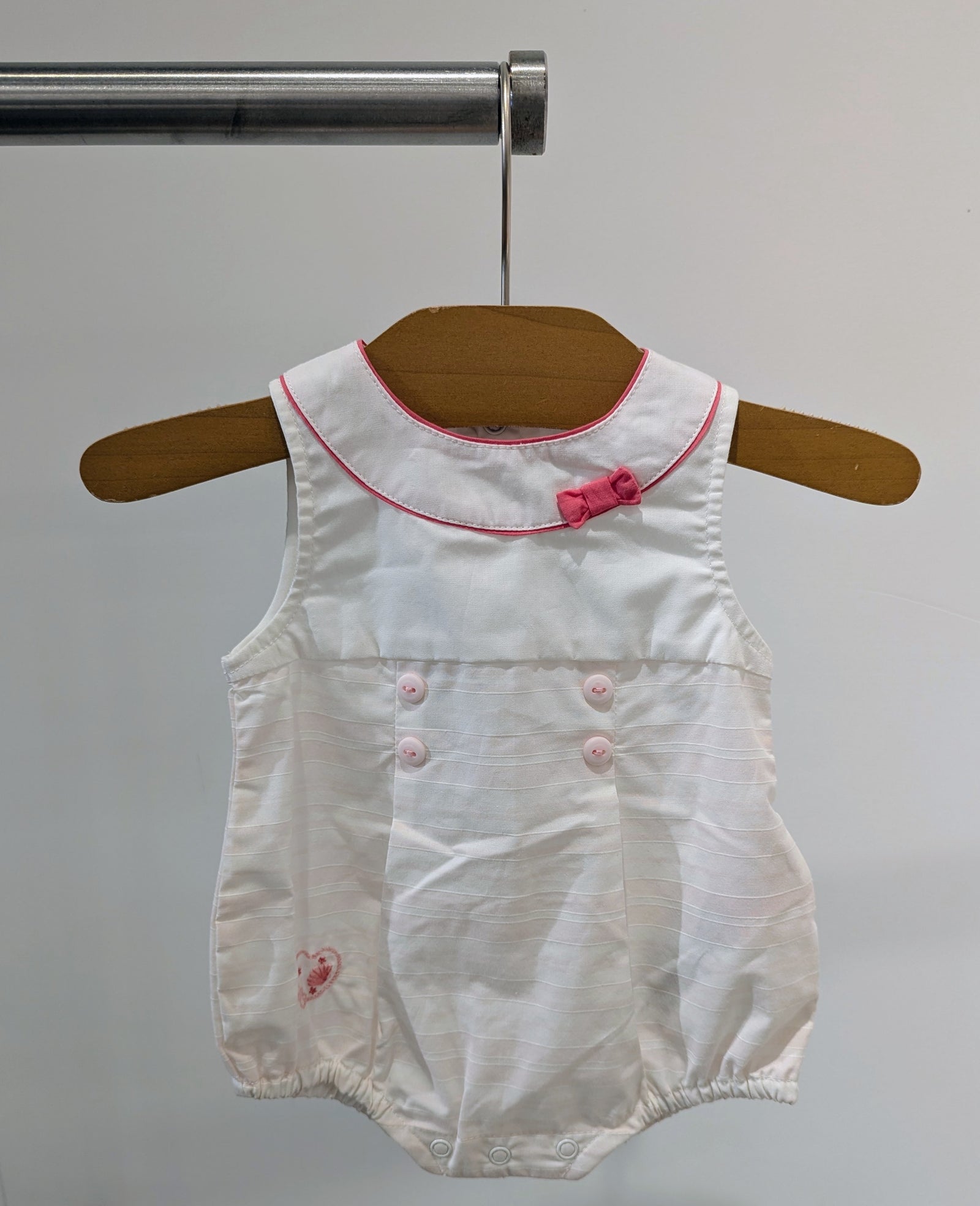 Sergent Major Romper, Pink & White, 1 mth