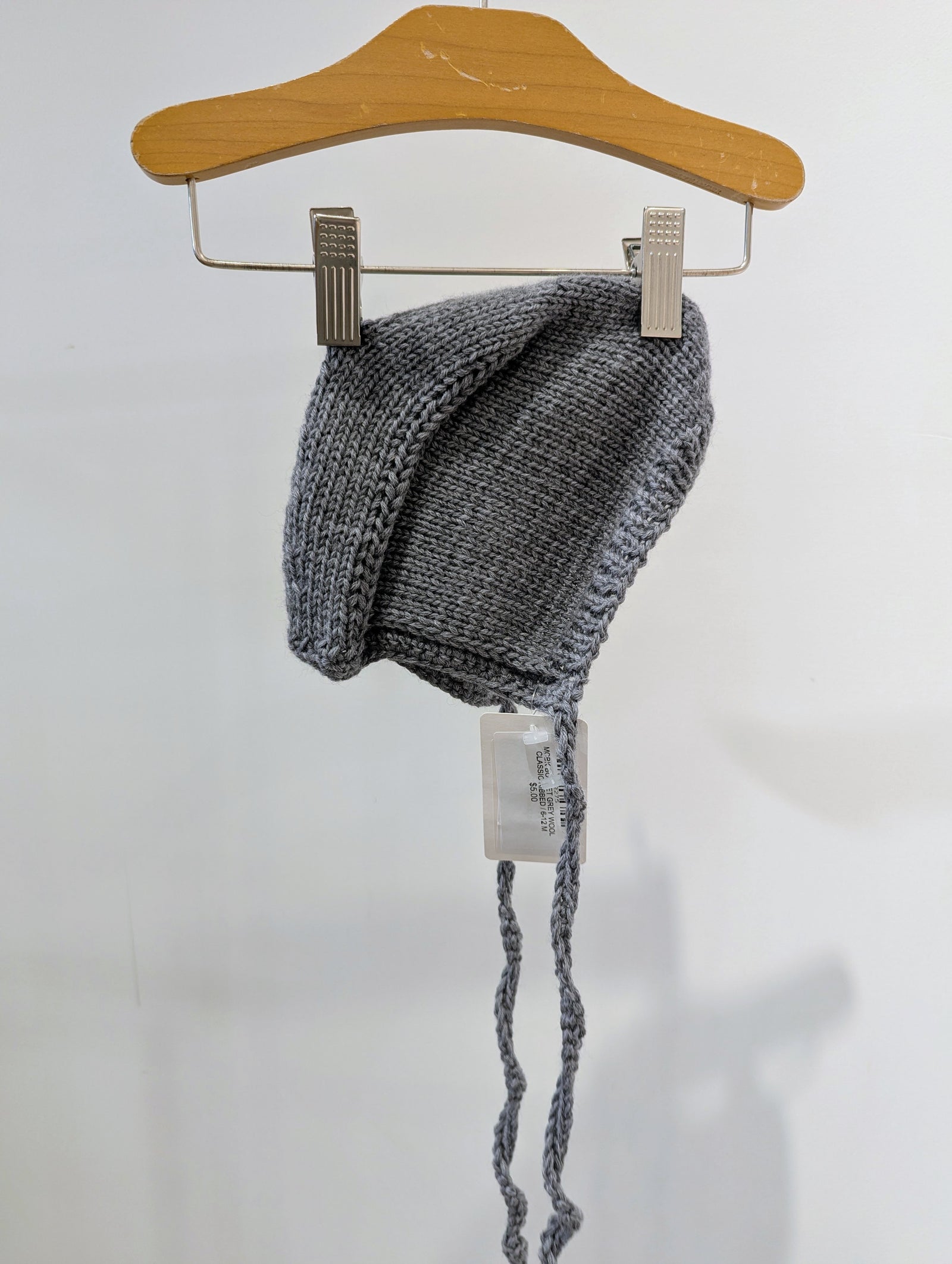 MCBK BONNET GREY WOOL CLASSIC RIBBED / 6-12 M