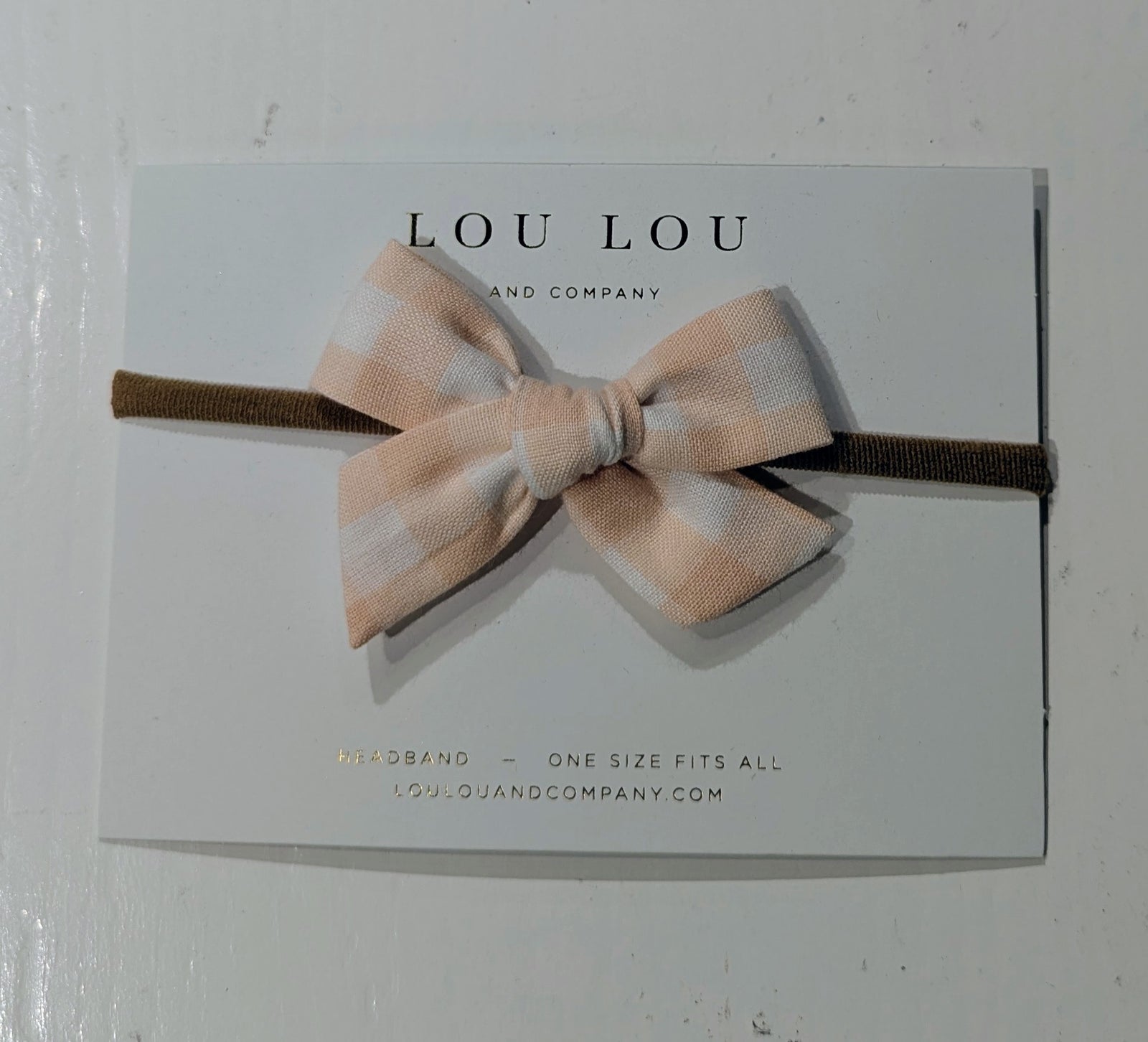 Lou Lou & Company Linen Bow - Peach Gingham Headband