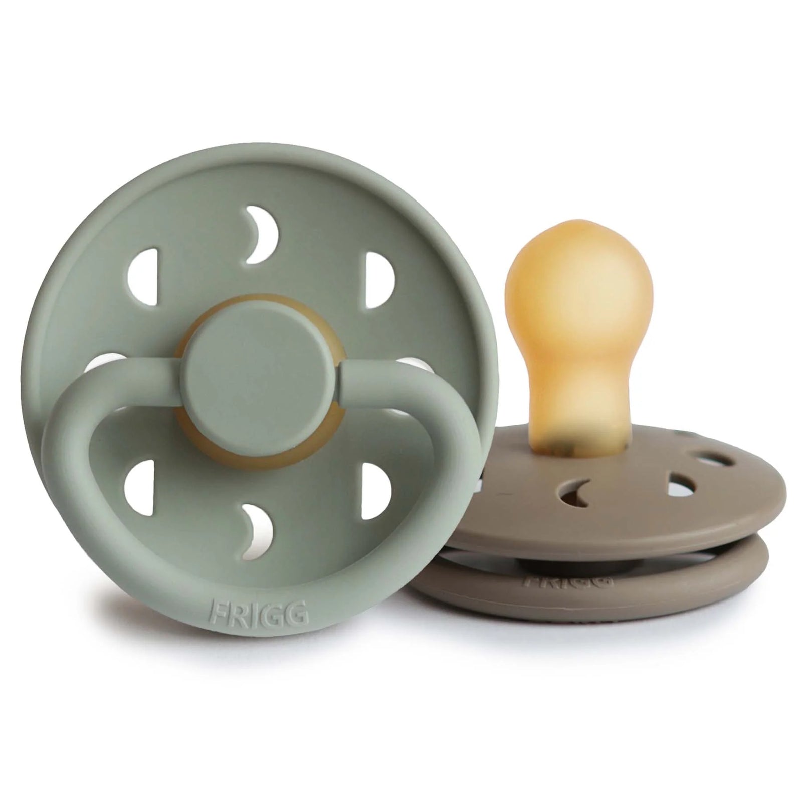 FRIGG Moon Natural Rubber Pacifier 2pk, 0-6mths - Sage/Portobello