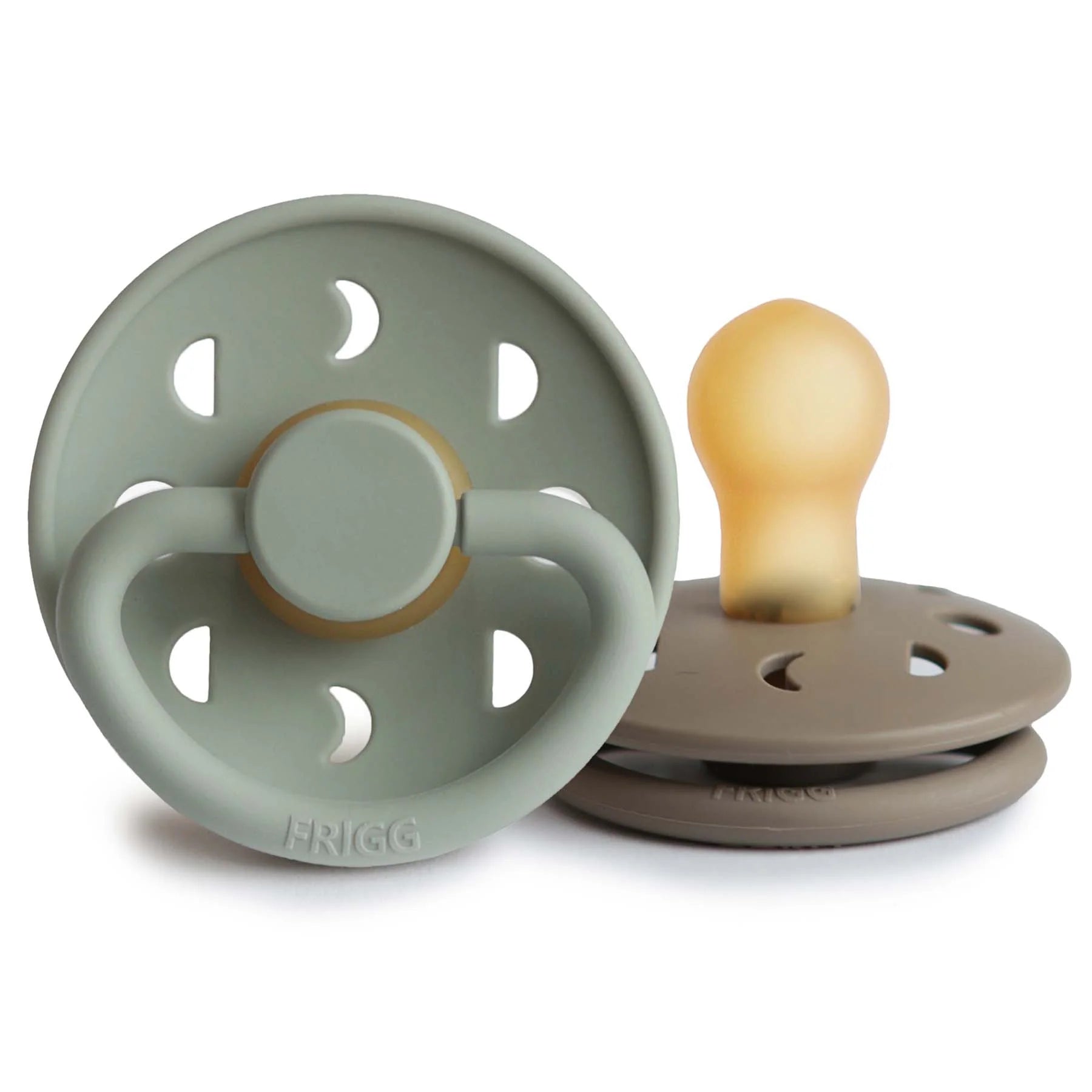 FRIGG Moon Natural Rubber Pacifier 2pk, 0-6mths - Sage/Portobello