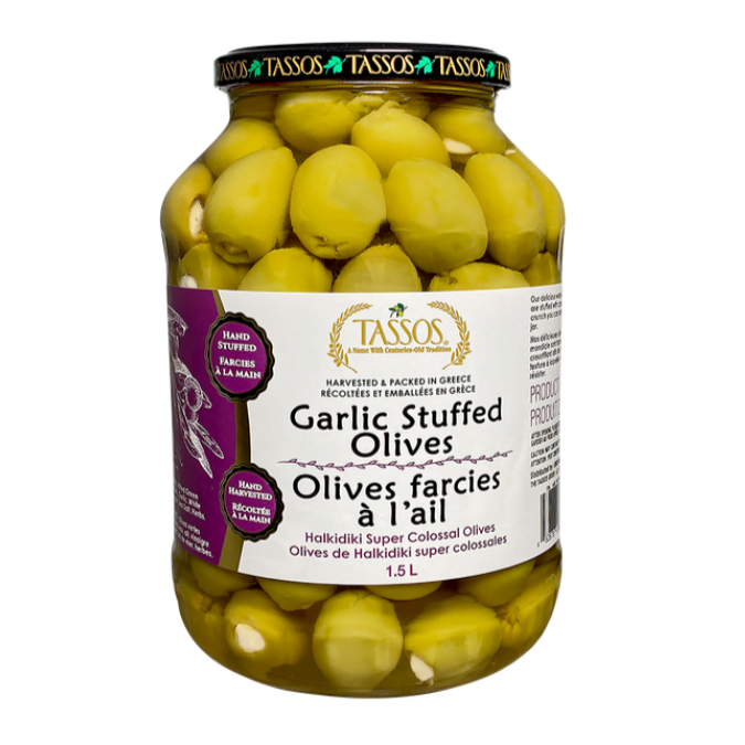 Tassos Garlic Stuffed Olives 1.5L