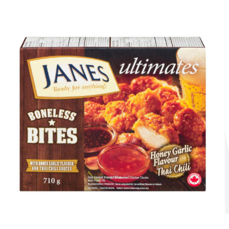 Janes Boneless Honey Garlic & Thai Chicken Bites  710g
