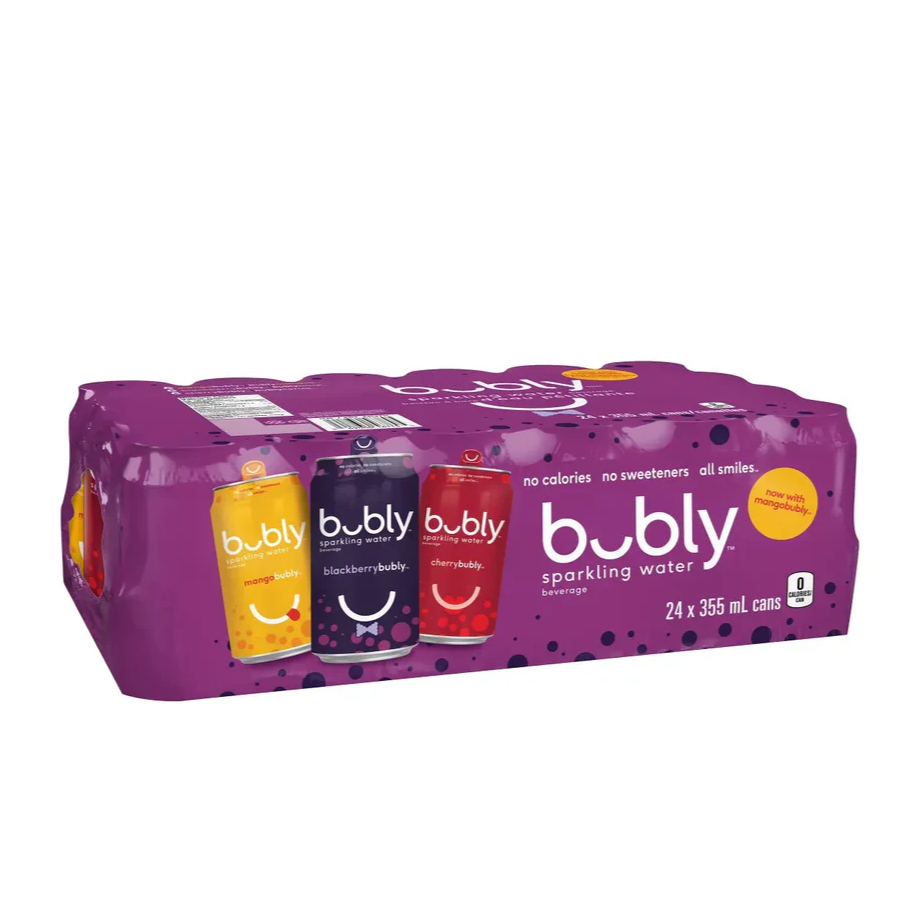 Bubly Mango/Blackberry/Cherry Sparkling Water 355ml x 24ct