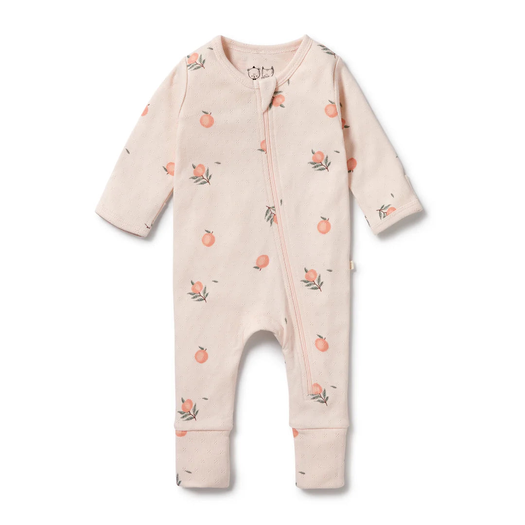 Wilson & Frenchy Organic Pointelle Zipsuit with Feet - Peaches, 6-12mths