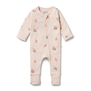 Wilson & Frenchy Organic Pointelle Zipsuit with Feet - Peaches, 6-12mths