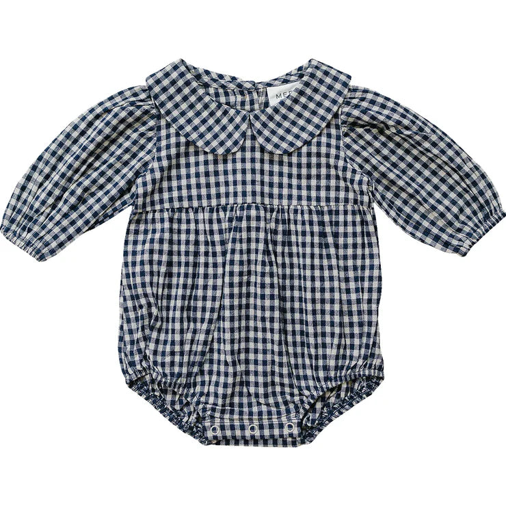 Mebie Baby LS Peter Pan Collar Romper - Gingham, 18mth