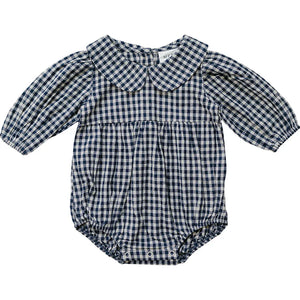 Mebie Baby LS Peter Pan Collar Romper - Gingham, 18mth