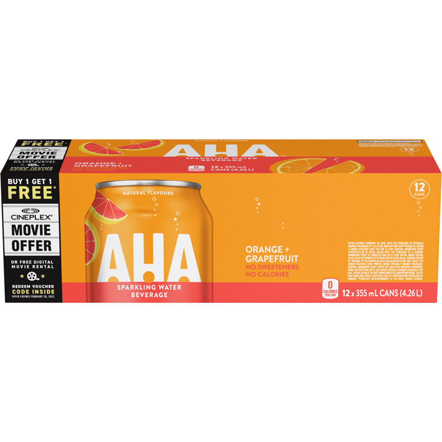 AHA Orange + Grapefruit Sparkling Water 355ml x 12ct