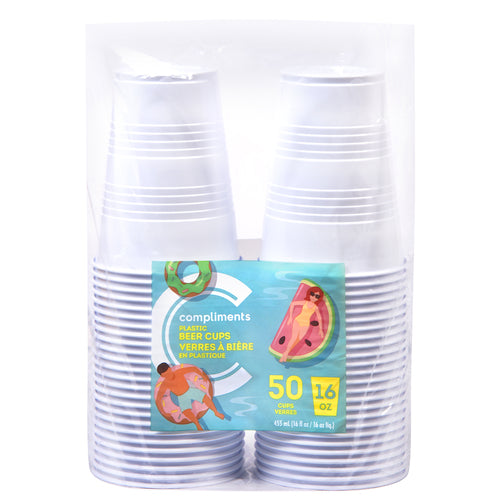 Compliments White Plastic Cups 16oz 50ct