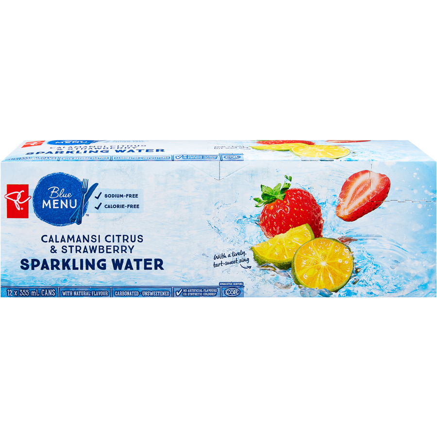 Blue Menu Calamansi Citrus + Strawberry Sparkling Water 355ml x 12ct