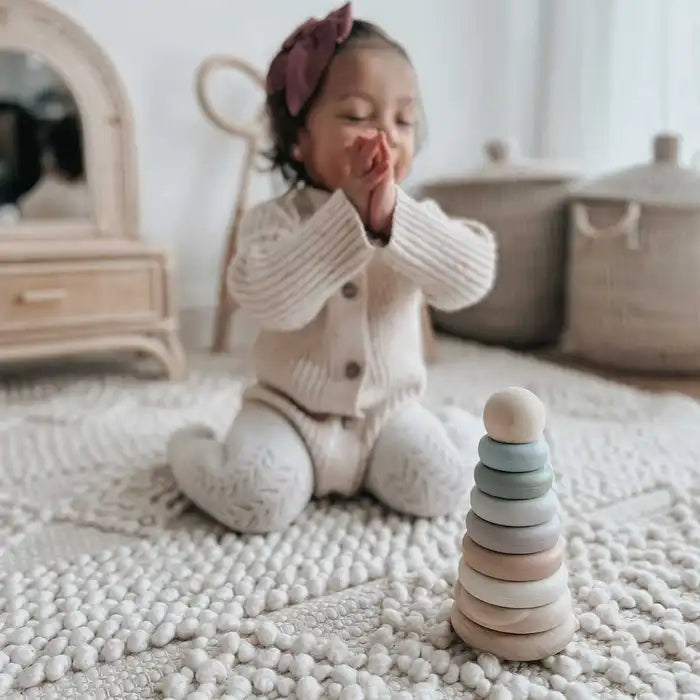 noka Wood and Silicone Stacker - Sand Tower