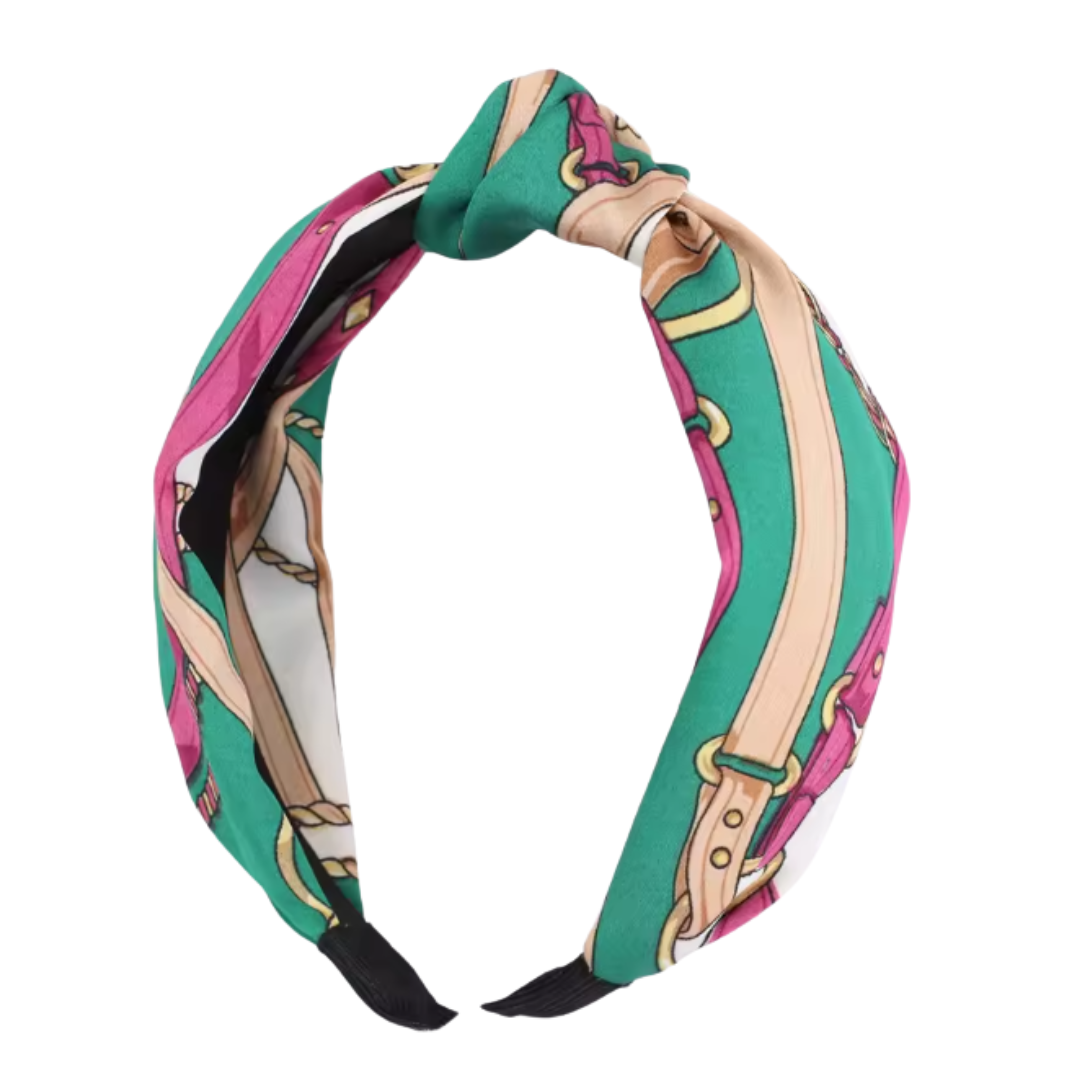 Print Silk Chain Headband - Green/Pink