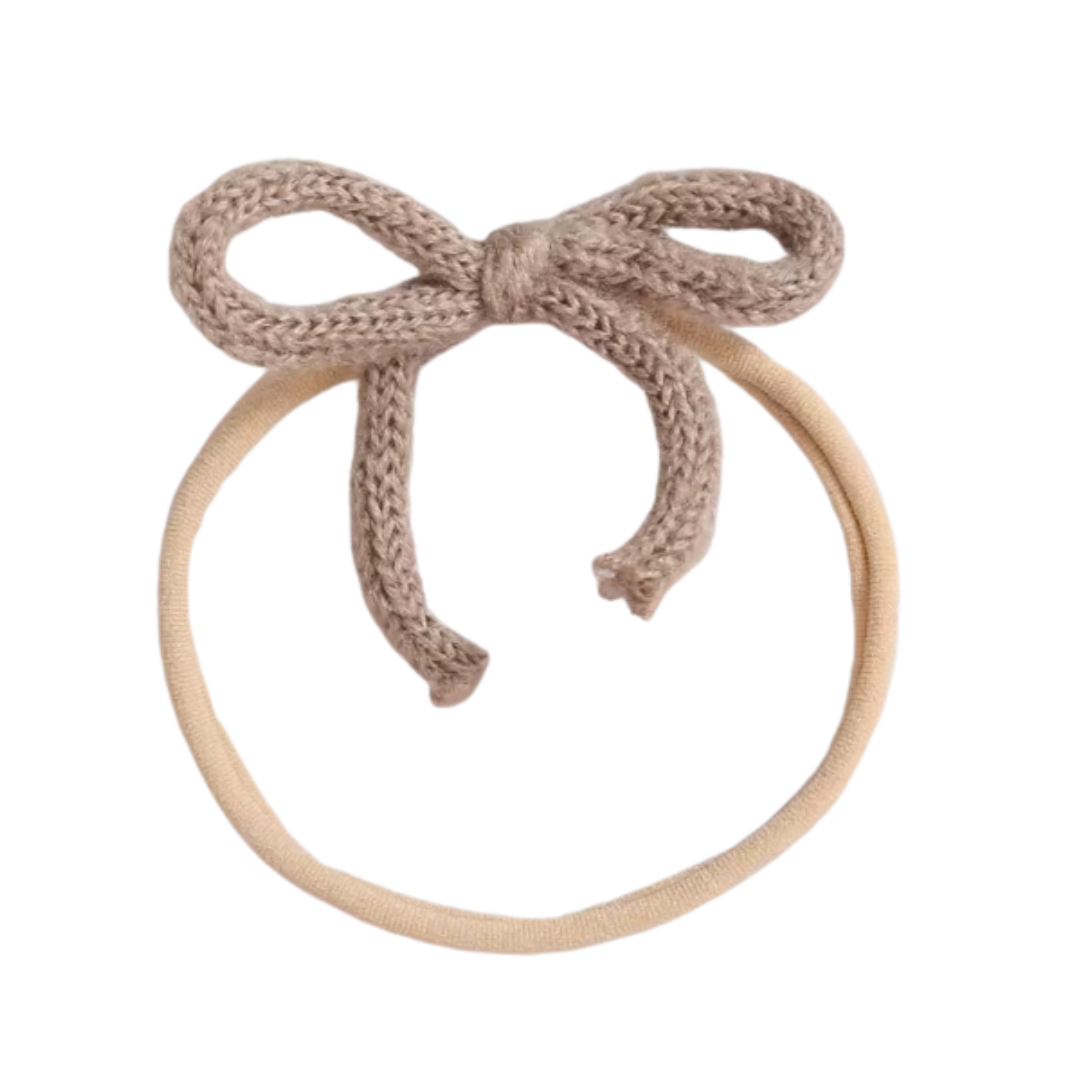 Baby Girl Wool Headband with Bow - Taupe