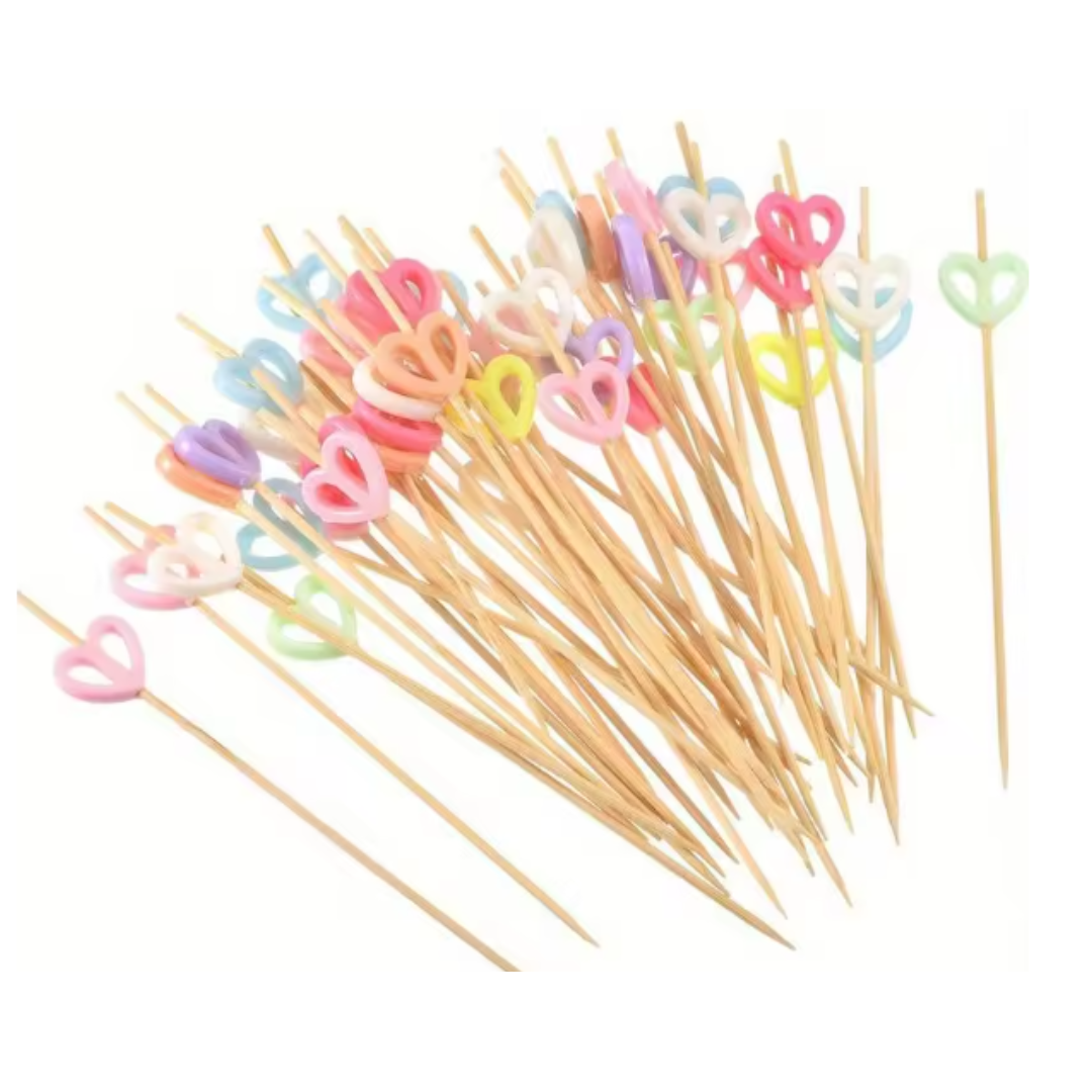 Charcuterie Picks, Cocktail Toppers, 25pcs - Coloured Hearts