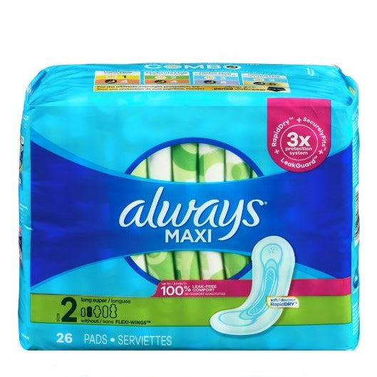 Always Maxi Size 2 Pads Without Wings 26pk
