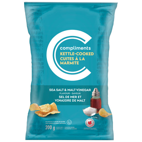 Compliments Kettle Cooked Sea Salt & Vinegar Chips 200g