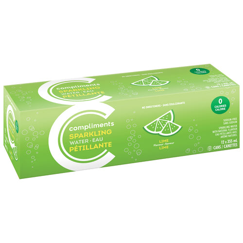 Compliments Lime Sparkling Water 355ml 12ct