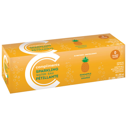 Compliments Pineapple Sparkling Water 355ml x 12ct