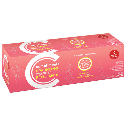 Compliments Pink Grapefruit Sparkling Water 355ml x 12ct