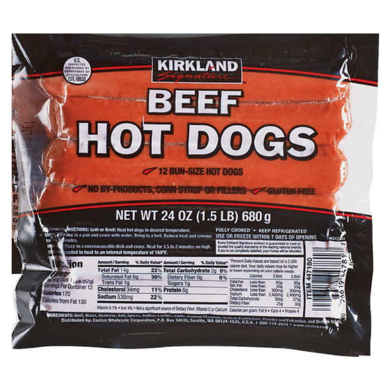 Kirkland Beef Wieners 12ct 675g