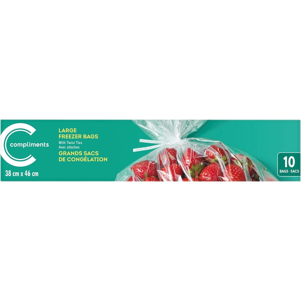 Compliments Large Freezer Bags w/Twist Ties 10ct