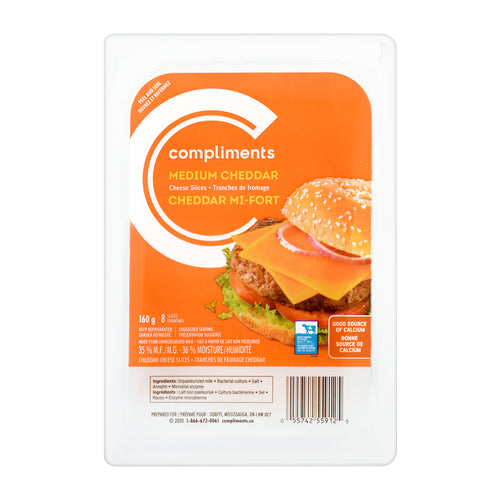 Compliments Medium Cheddar Cheese Slices 160g