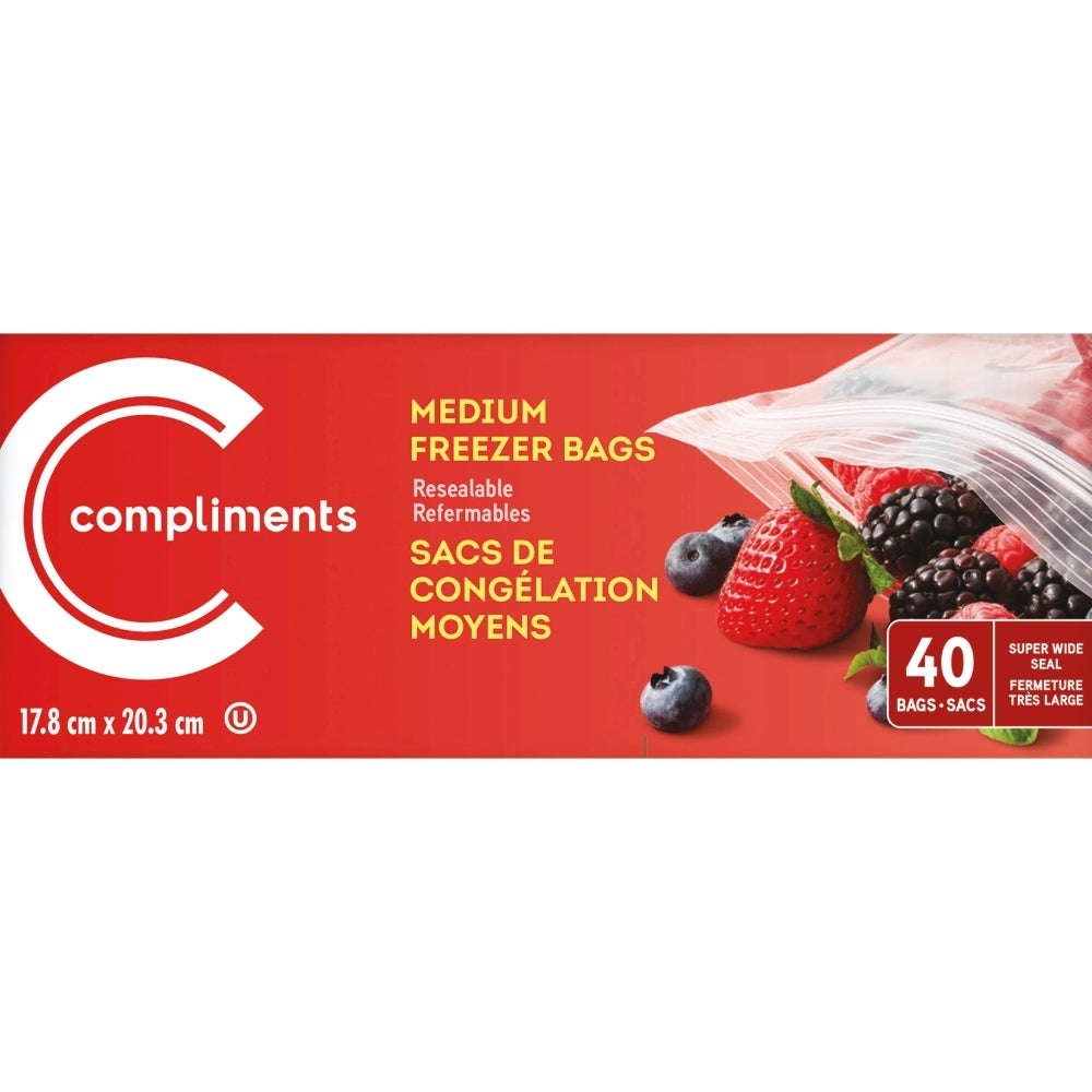 Compliments Zipper Freezer Bags, Medium / 40ct