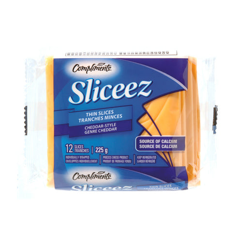 Compliments Sliceez Cheddar Cheese Thin 225g 12ct