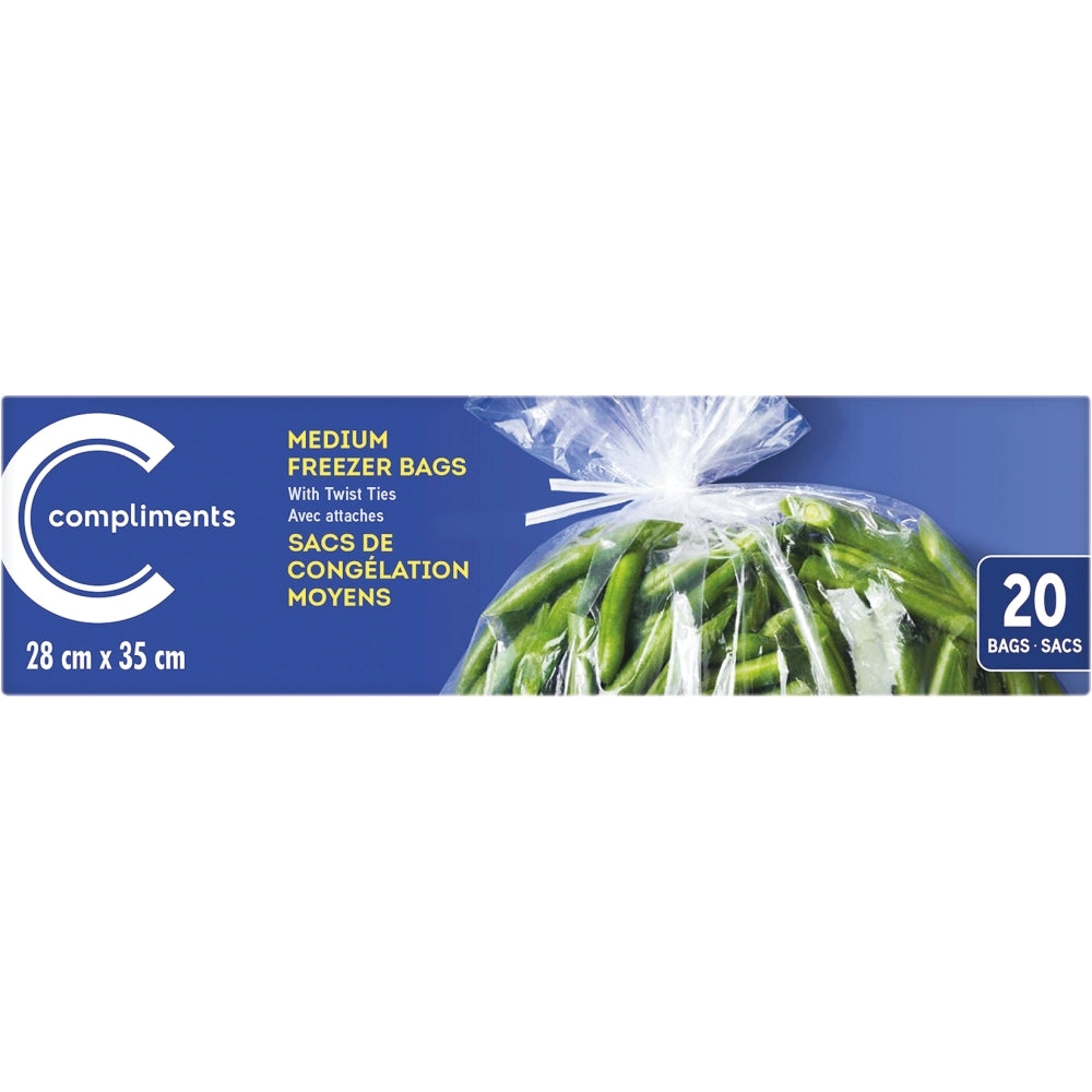 Compliments Medium Freezer Bags w/Twist Ties 20ct