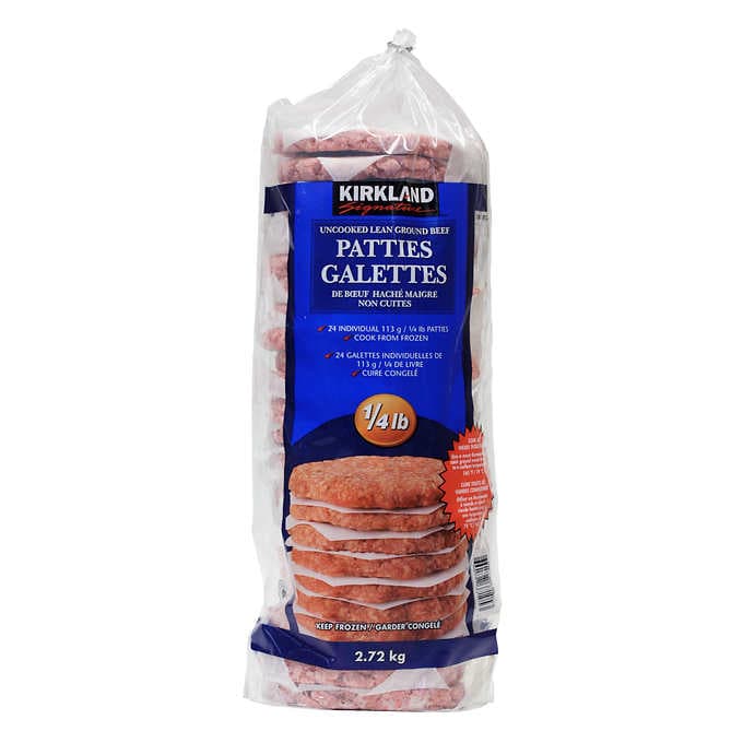 Kirkland Uncooked Lean Ground Beef Patties 1/4lb 24ct
