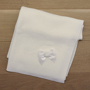 Knit Baby Blanket with Bow & Pom Pom